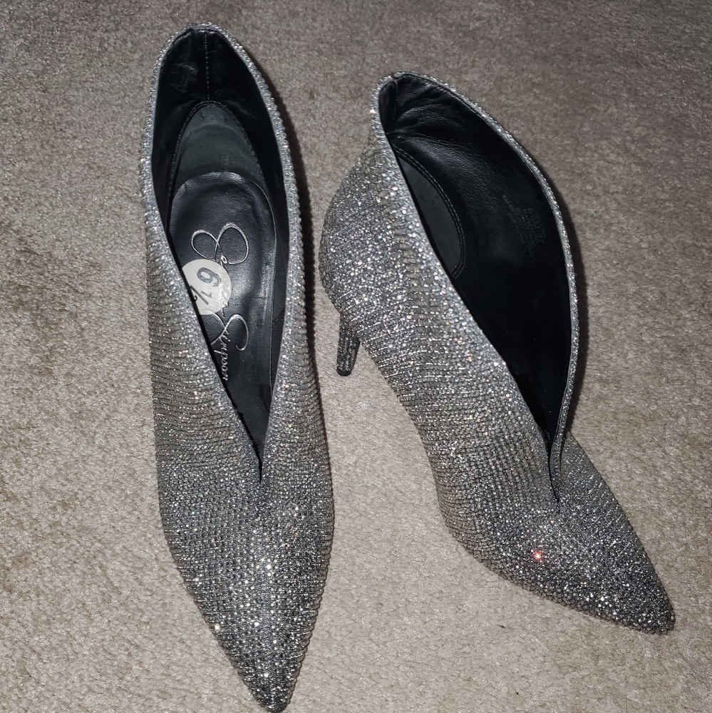 Womens Jessica Simpson silver bling booties size 6.5